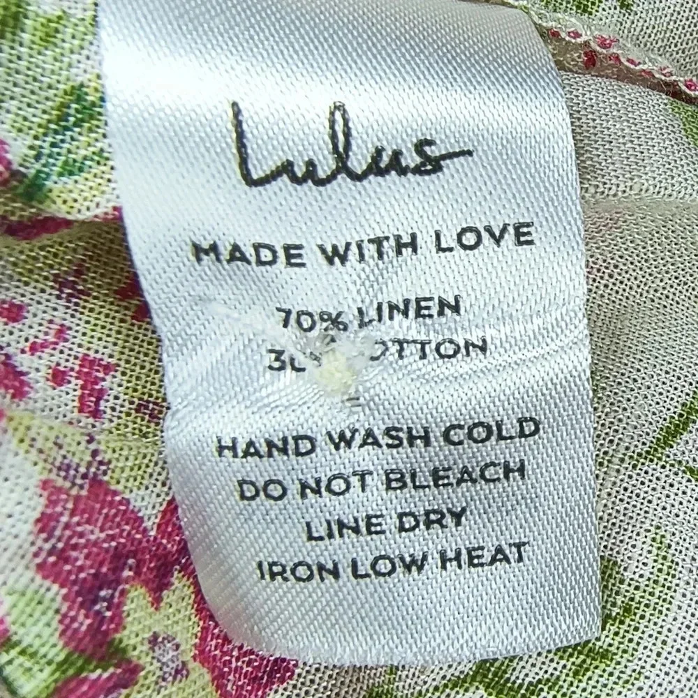 Lulus Blooming Views Beige Floral Ruffled Smock Linen/Cotton Tank Top, M, NWT - Picture 6 of 9